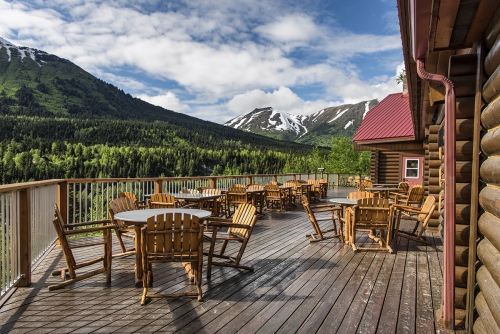 Expansive deck overlooking the Kenai River