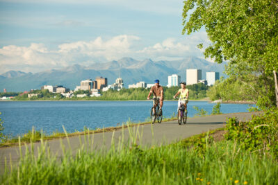 Biking a trail in Anchorage, Alaska