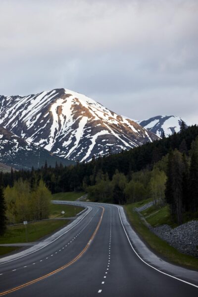 Road with mountain in background, Alaska